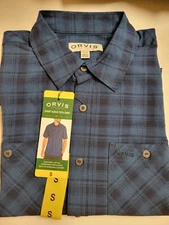 Orvis Men's Short Sleeve Woven Tech UPF 30 Shirt Blue SMALL Size NEW WITH TAGS