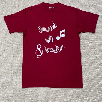  VINTAGE T-Shirt Einzelstich Herren klein burgundrot Musik Text Hanes 90er USA
