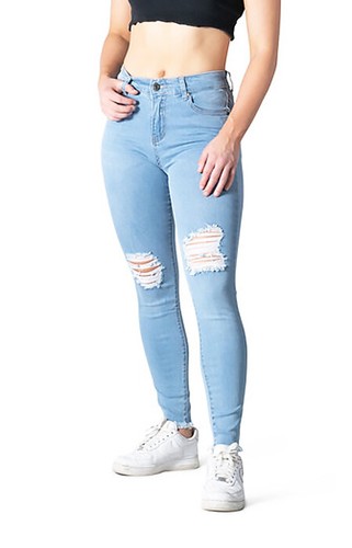 WAKEE BLUE HIGH RISE RIPPED JEANS WITH 
