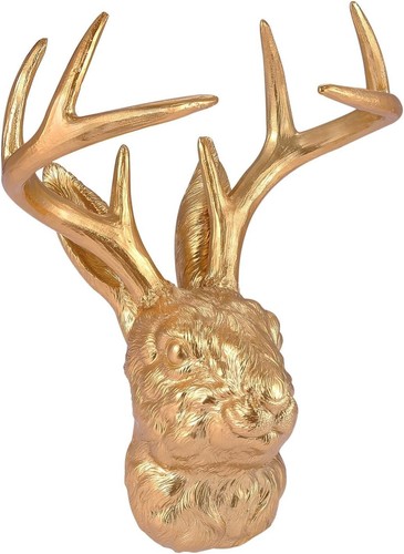 Animal Wall Decor Resin Jackalope Gold Wall Sculpture Animal Head Mount - Picture 3 of 8