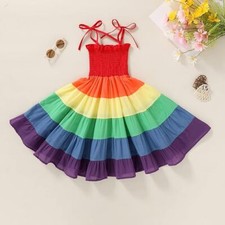 Toddler Baby Girls Rainbow Dress Princess Sleeveless Halter Beach Tutu Sundress
