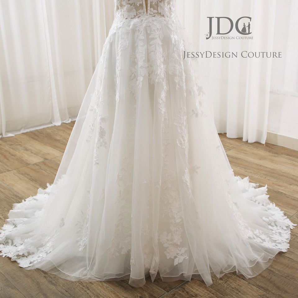 Glitter Floral Lace Wedding Dress Bridal Gown 228W Custom made Plus