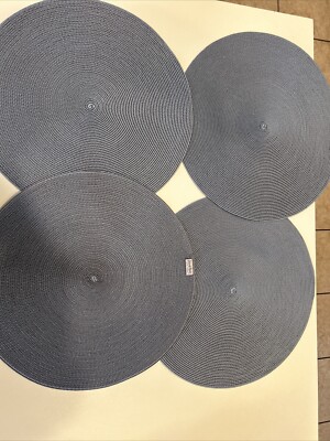 4 Deborah Rhodes NY Lt Blue Aqua Brown Woven Braided 15  Round Placemats