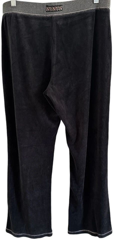 CAbi Black Velour Pull On Lounge Pants Embroidered Floral Patch Sz M - Image 2 of 4
