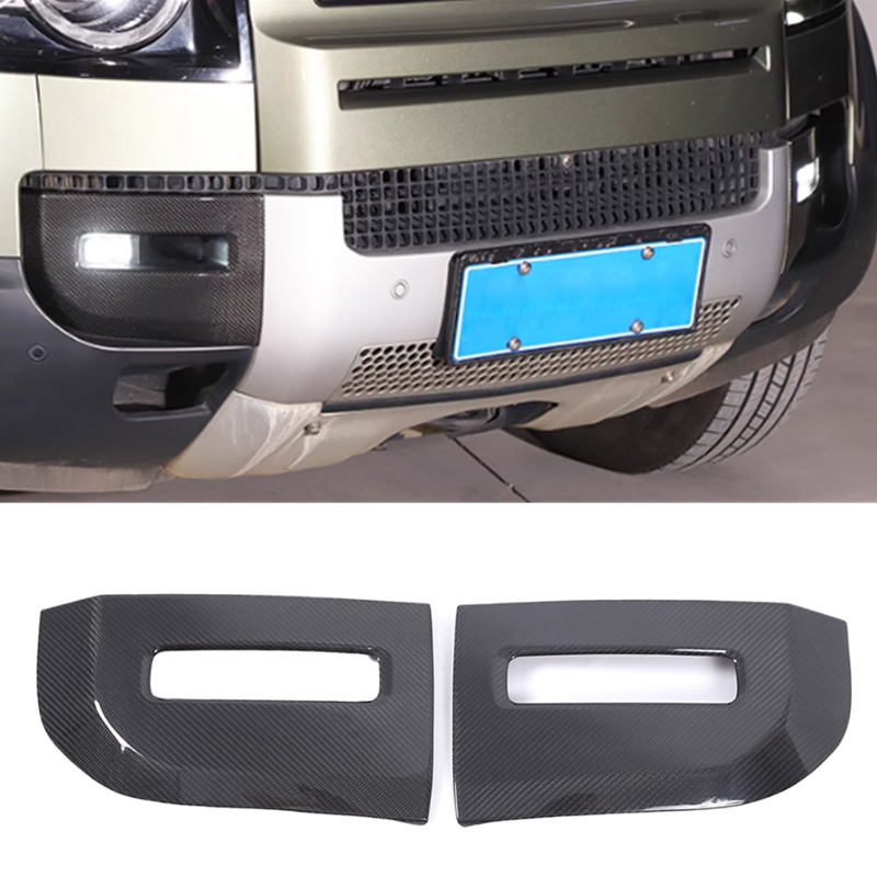 Carbon Fiber Front Bumper Fog Light Trim Cover For Land Rover Defender 2020-2026
