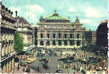Paris France The Palais Garnier Opera House Cars and People Vintage Postcard