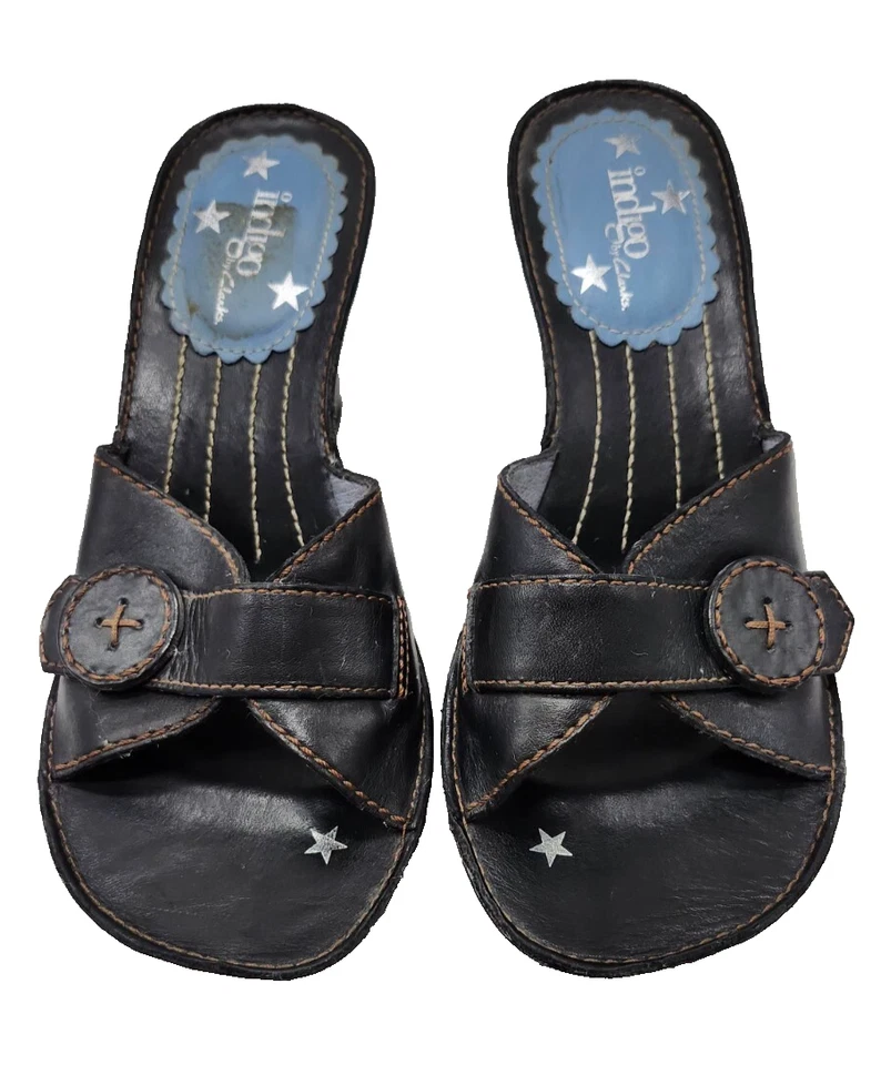 Indigo by Clarks Sandalias Sin Cordones de Cuero Negro Tacón Alto Estrellas Zapatos Talla 6.5M Foto 2 de 4