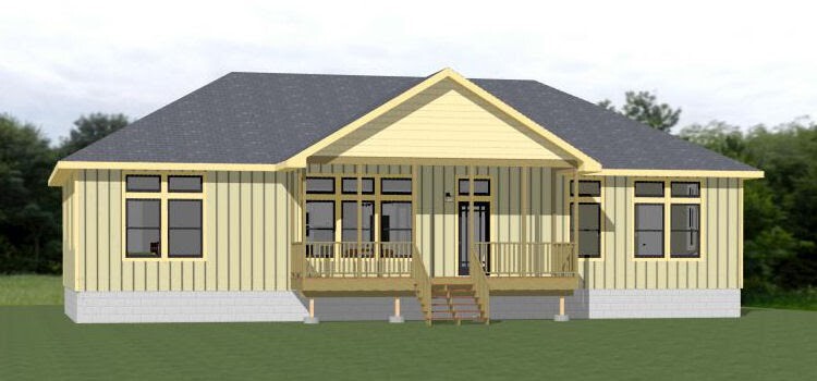 Plans architecturaux de style ranch de 4 chambres et 2 salles de bain, 1508 pieds carrés, 60'x25', plans de maison à un étage, plan d'étage familial compact, plan numérique PDF - France