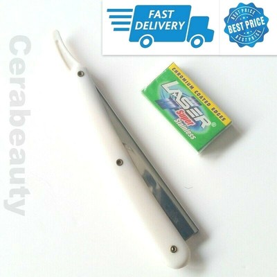 White Cut Throat Straight Open Razor 10 Sword Blades Shave
