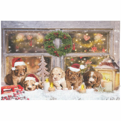 infactory LED-Wandbild, Weihnachts-Hundewelpen-Motiv, 5 Flacker-LEDs, 60 x 40 cm