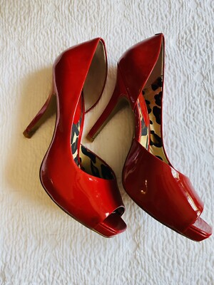 Jessica Simpson Heels- Red Patent Leather Josette Square Peep Toe