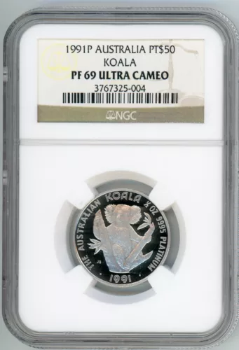 1991-P $50 AUSTRALIA KOALA PROOF PLATINUM 1/2 Oz. NGC PR69 PF69 Mintage ONLY 341