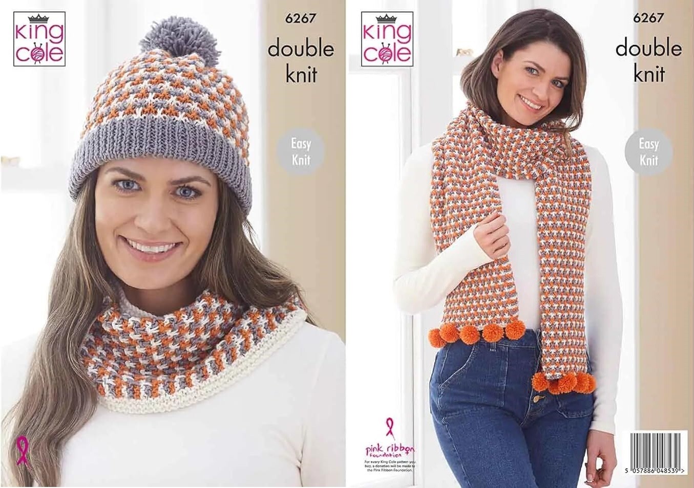 King Cole DK Knitting Pattern - 6267 Ladies Scarf, Hat & Cowl