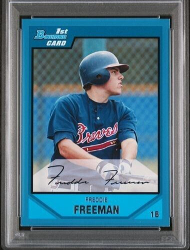 2007 Bowman Draft 1st Prosp Rookie /399 Blue #BDPP12 Freddie Freeman RC SP PSA 8 view 9