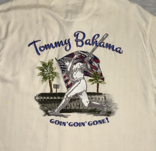 Tommy Bahama Reserved Seat Silk Boston Red Sox Camp Shirt Size L Embroidered