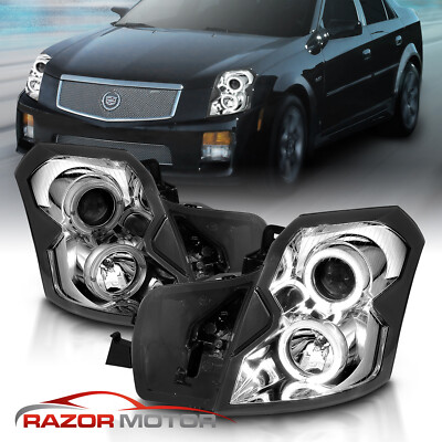 For Cadillac CTS 2003-2007 Chrome Projector Headlights Dual LED Halo