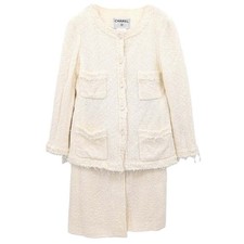 Chanel Setup Suit Jacket Skirt White Tweed 04C 40 42 178507