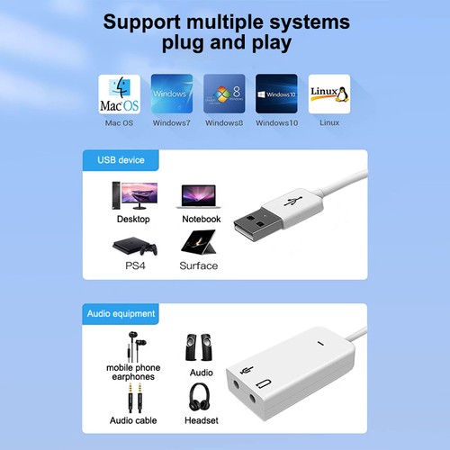 White USB External Sound Card Wired Drive USB Sound Card - Afbeelding 5 van 10
