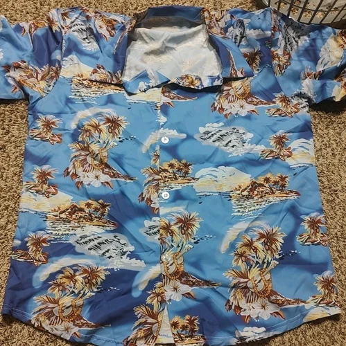 mens blue hawaiian shirts large