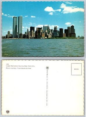 Vintage Lower Manhattan Skyline Twin Towers World Trade Center NYC Postcard