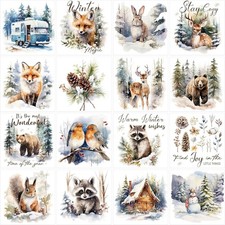 Winter Animals Rub on Transfers for Crafts, 16 Pcs Christmas Rub on Transfer for