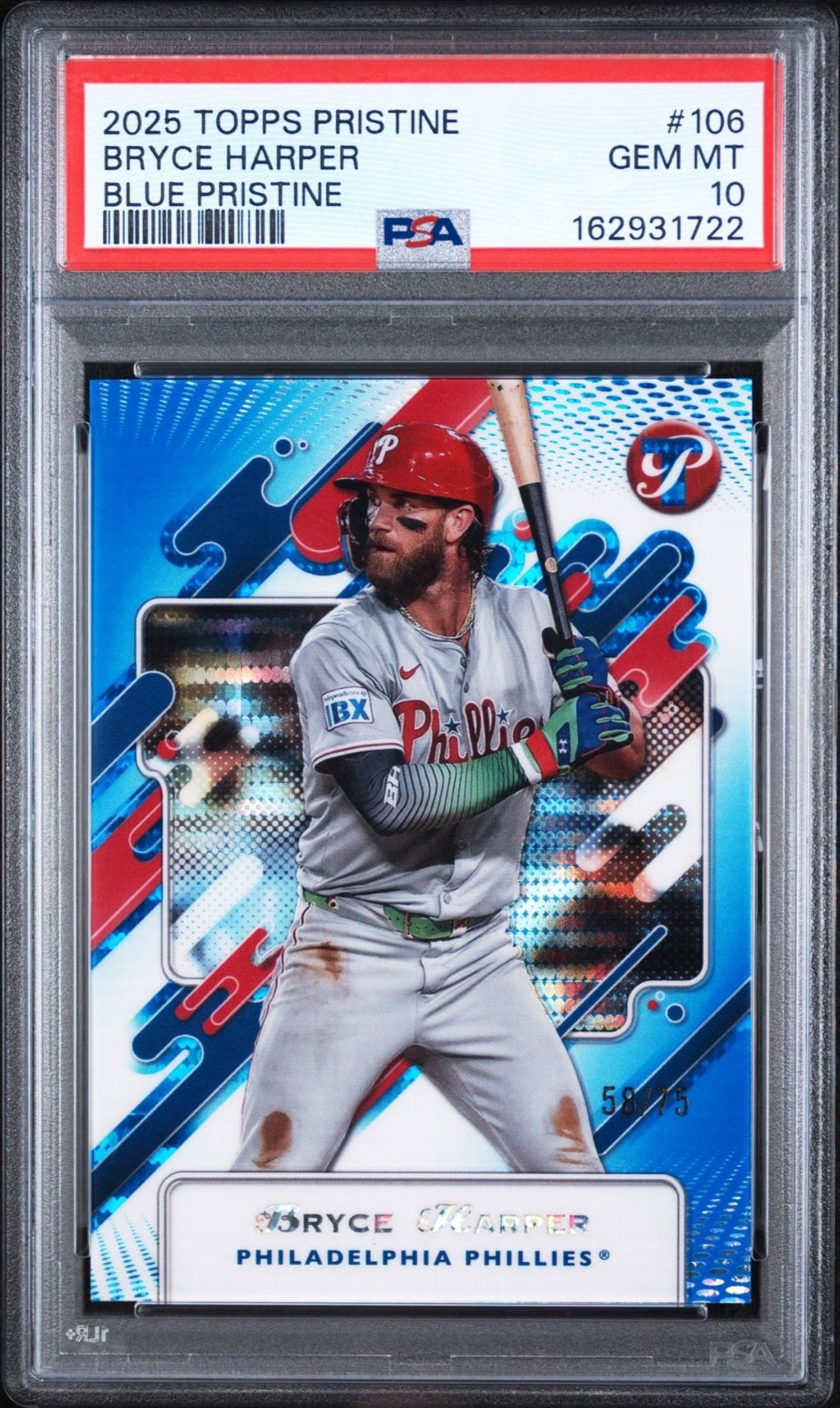 2025 Topps Pristine BRYCE HARPER /75 Blue Pristine #106 Phillies, PSA 10, Pop 1