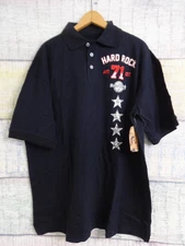 Hard Rock Cafe Mens Navy Blue Star Location Cologne Classic Fit Polo Shirt NEW