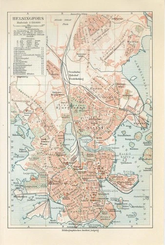 1920s FINLAND HELSINGFORS HELSINKI CITY PLAN Antique Map