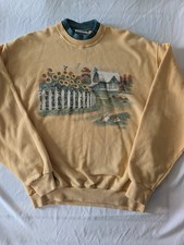 Vintage Morning Sun Women's L Crewneck Pullover Sweatshirt Sunflower Farm