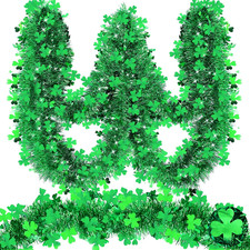 33 Ft by 4.3" St. Patrick'S Day Tinsel Garland Decoration with Shamrocks Green C