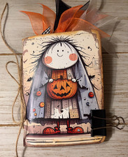 Junk Journal Handmade Booklet Book Vintage "Halloween Ghosts" Pockets Ephemera b