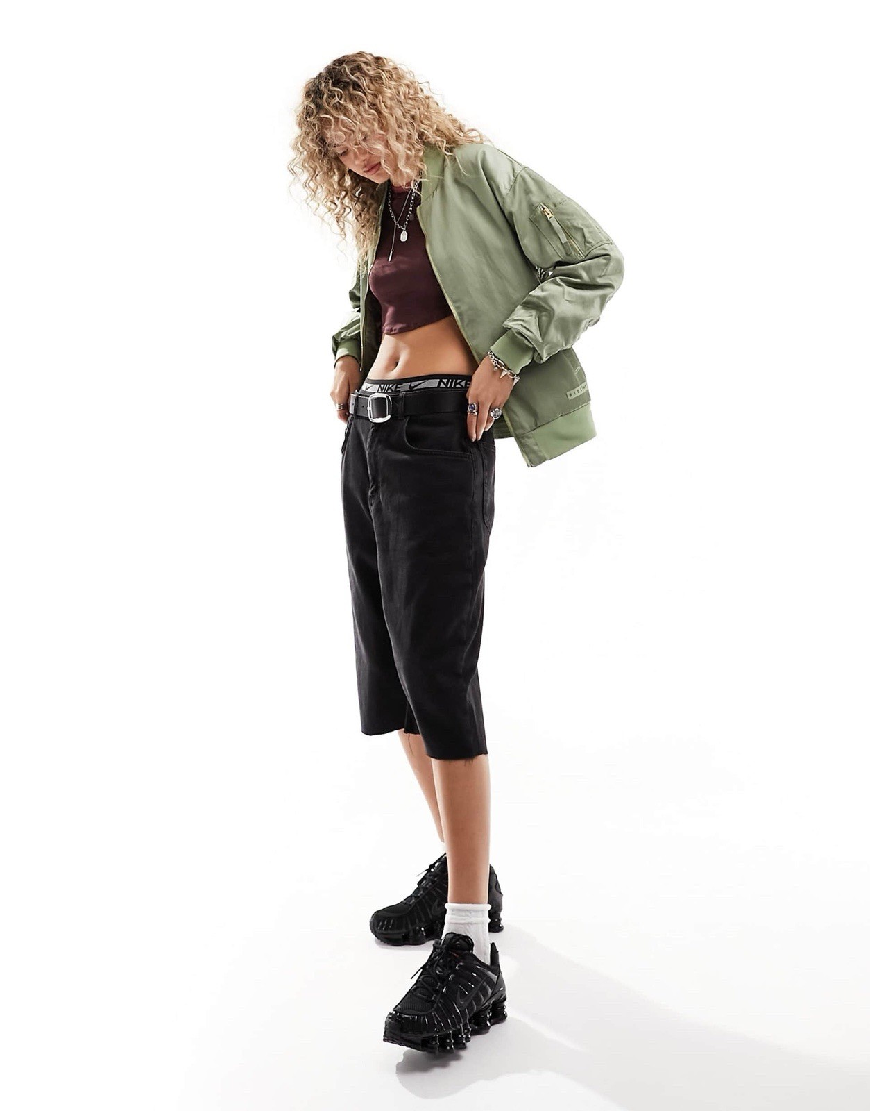 SACAI X NIKE Nike Sportswear Giacca Bomber Donna Media Olio Verde Oliva Reversibile Taglia S