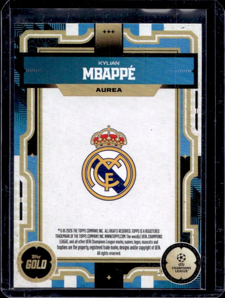 2025-26 Topps Gold UEFA CC Kylian Mbappe Aurea Blue #/99 Real Madrid view 2