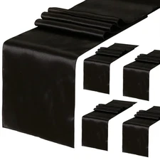 Black Satin Table Runners 5 Pack 12x108 inches for Party Wedding Banquet