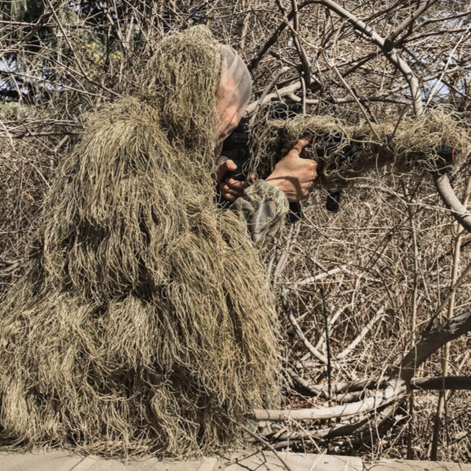 Tan Woodland Camouflage Ghillie Suit Sniper Desert  Fluff Hunting Set Tan Suits
