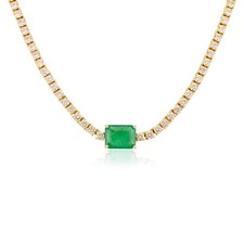 12CT Lab Created Emerald  Diamond 18" Tennis Necklace 14k White Gold Plated