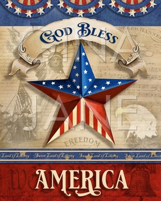 God Bless America Star Vintage Americana Patriotic Poster Art 24x36
