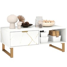 HOMCOM Coffee Table, Living Room Table with Drawer and Open Shelves, White
