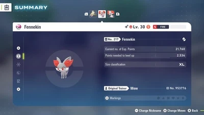 Brillante 6IV Hembra Tímida Alpha Fennekin in Love Ball Pokémon ZA + Master Ball