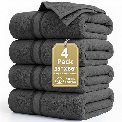 Large Bath Towels - Zero Twist Cotton 4 Piece Bath Sheet 08: Space Grey