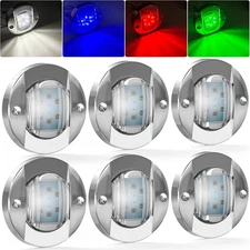 6Pcs 6LED RGBW Boat Courtesy Lights, 4-Color 3'' round Waterproof Marine Interio