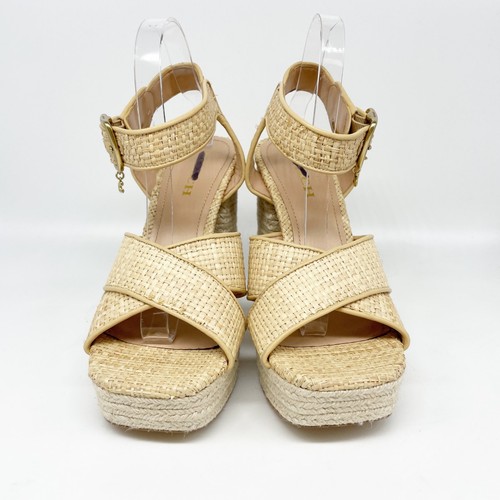 Coach Womens Nelly Raffia Ankle Strap Espadrille Platform High Heel Sandals 10 B - Picture 2 of 15