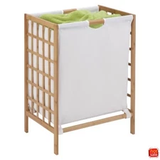 Honey-Can-Do Bamboo Grid Hamper, Off-White, Removable Liner, Clothes Sorter
