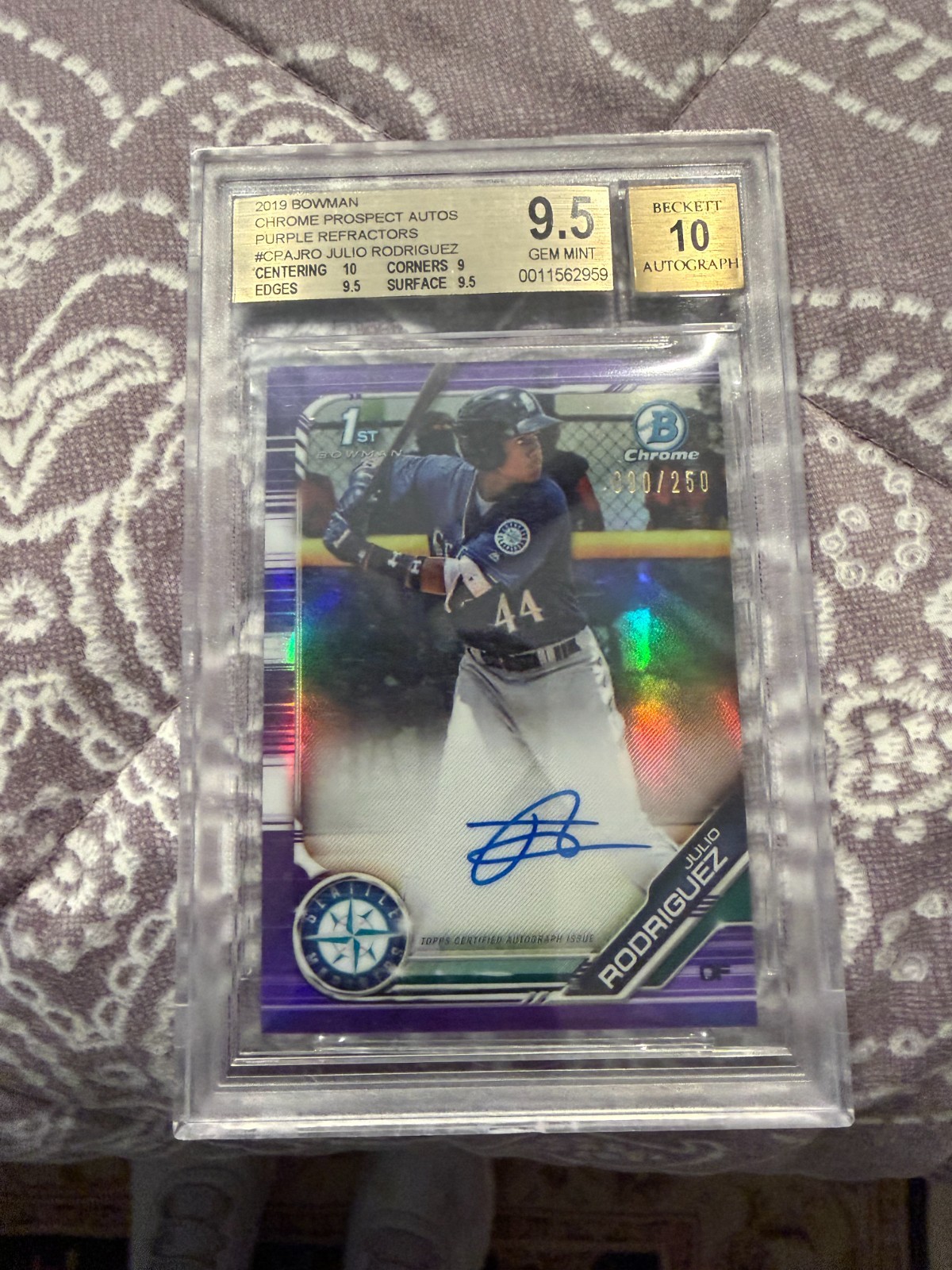 2019 Julio Rodriguez Bowman Chrome Auto Purple Refractor /250 BGS 9.5/10