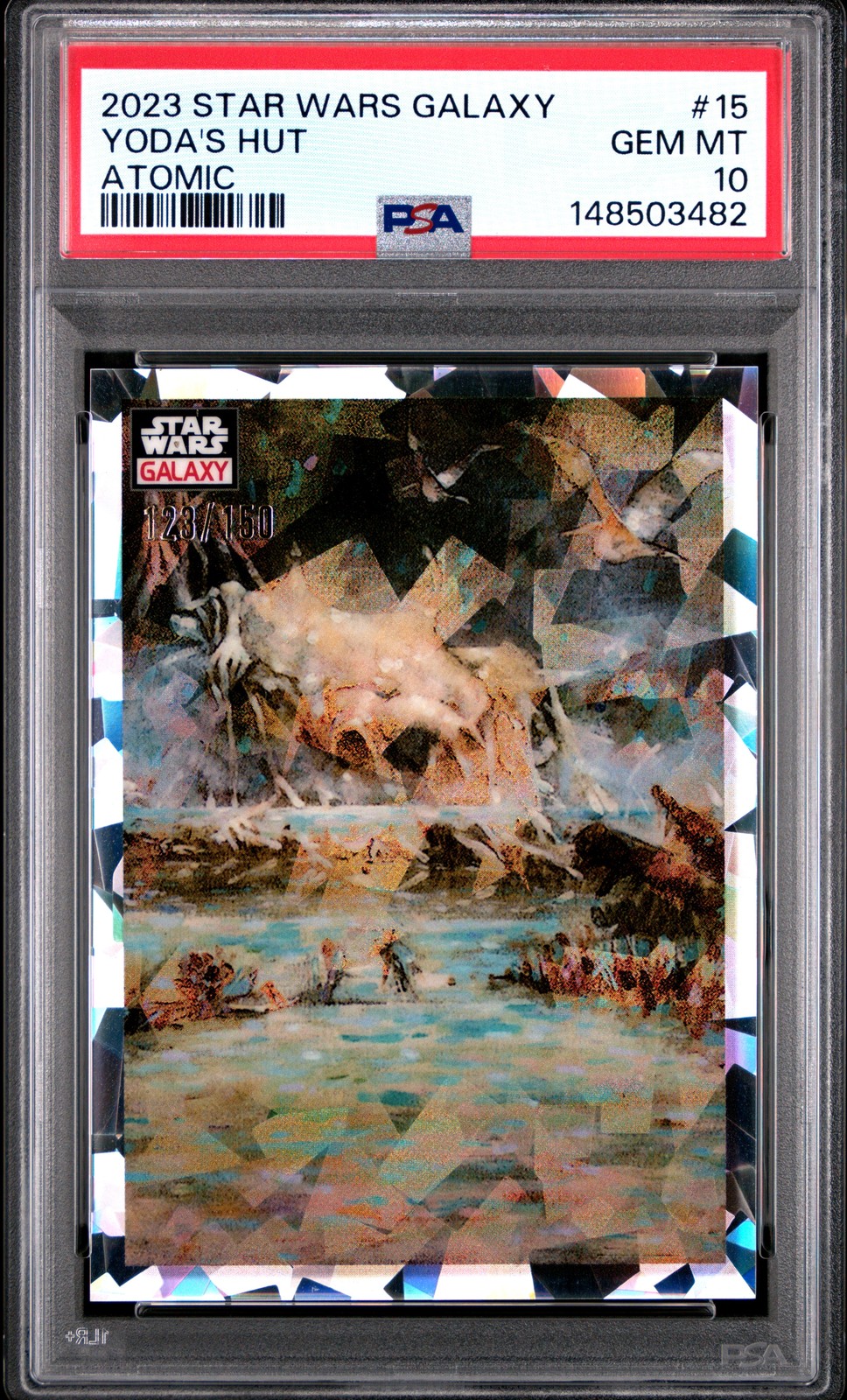 2023 TOPPS CHROME STAR WARS GALAXY ATOMIC #15 YODA'S HUT 123/150 PSA 10