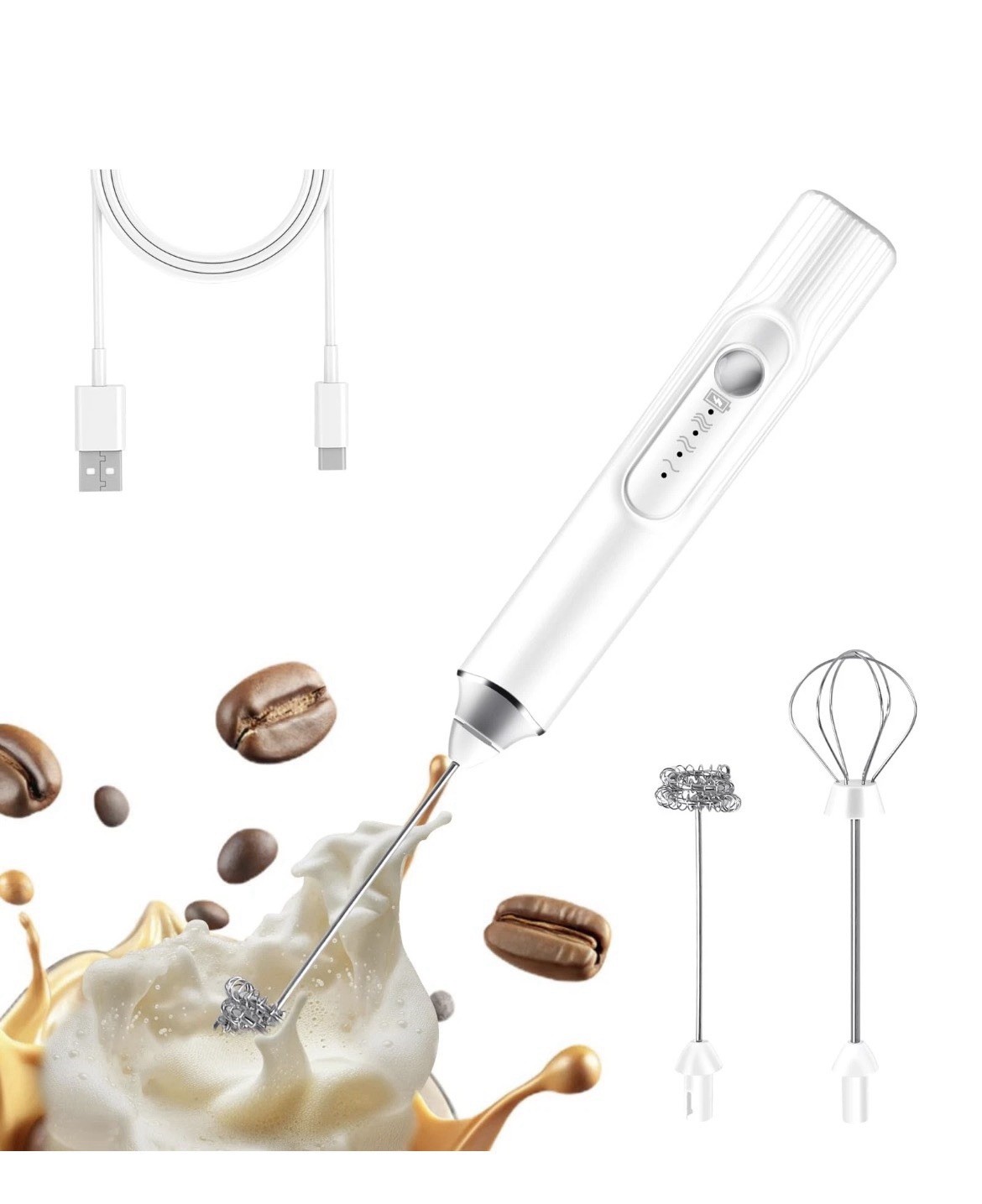 Milk Frother Hand Mixer, Rechargeable Electric Whisk, Cordless Handheld Foam ...