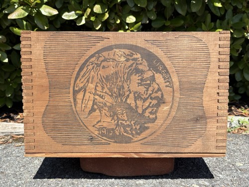 Antique 1913 US Government Denver Mint Buffalo Nickel Wooden Shipping Box Crate - Picture 4 of 20