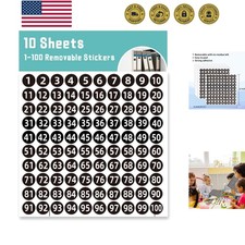 Black Consecutive Number Stickers 1 to 100, 1000Pcs-1 inch Vinyl Self Adhesiv...
