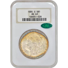 1884-O $1 Morgan Silver Dollar NGC MS63 CAC Old NGC Holder Fatty - Lovely Toning