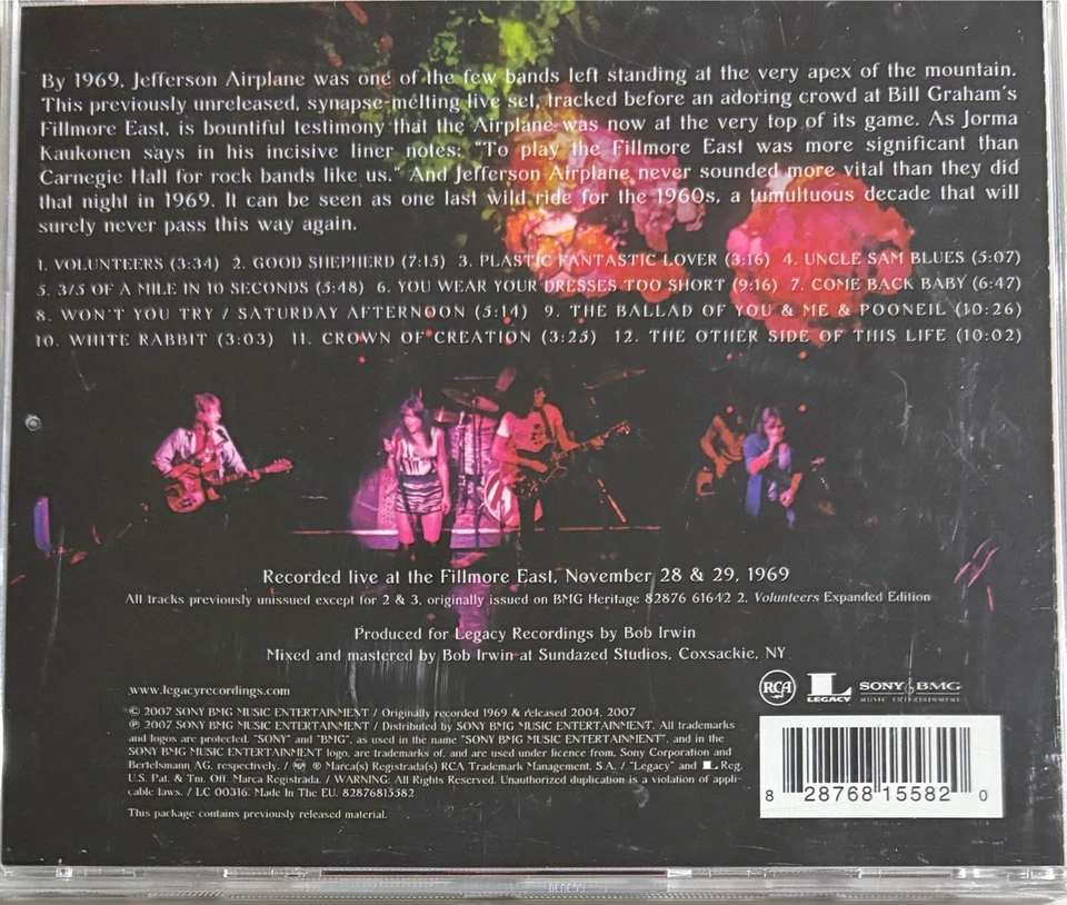 JEFFERSON AIRPLANE - Sweeping Up The Spotlight (Live 1969) CD 2007 RCA Exc Cond! - Image 2 of 2